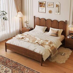 法式古全实木床双人1.x2米美式小户型家D用复185m储物中古风.婚床