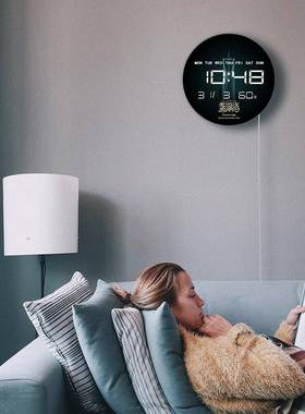 沙特墙家国庆日简约客厅挂静钟电子多功CKE能用时钟带温度湿度音