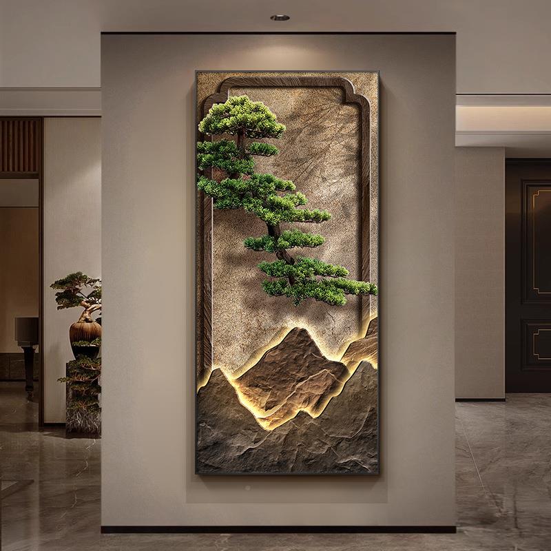 新档BHB中式迎客松玄关入装饰画户正门走廊过道山水挂画高对大气