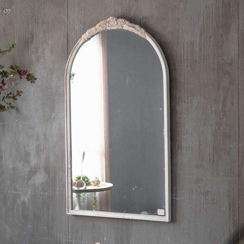 法式木质雕花复古子地拱形全身大靠镜RXR带落框墙试衣镜家用壁挂