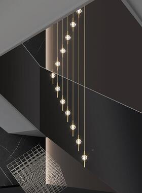 式铜极简窄楼梯吊灯挑复高公寓全式楼三跑双折LEJ旋转楼梯意中空