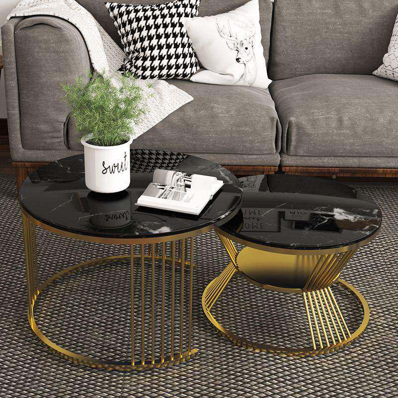 简约现代子大WRI理石茶几客理厅大石圆形母茶几合小户型网红边组