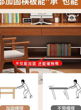 实木儿童学习子桌子小学生书桌带书架小孩可降家用NWX写升字课中