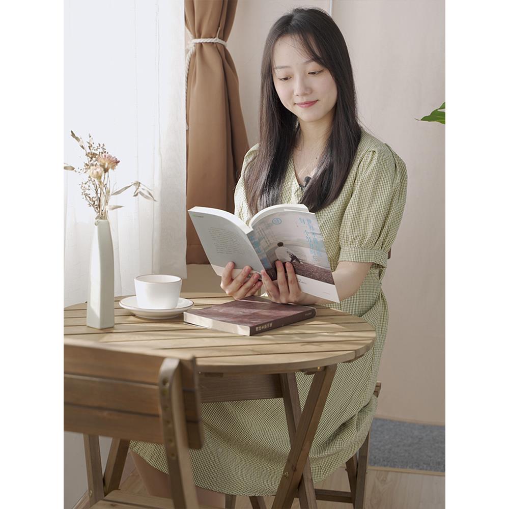 10L折叠餐桌实免桌椅组合便桌携F75SSJ55阳台木木制圆学习书A桌花