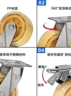 爆品5寸手UUX6寸8寸万向轮车刹黄推色带车PU灌注重型脚轮