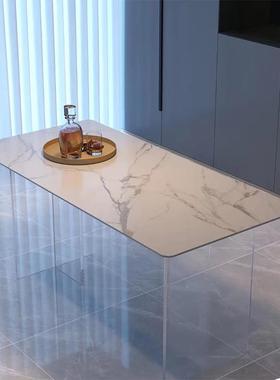 岩板餐桌亚克力代透明大理石悬浮户型现简约轻椅奢CAX长方形小桌