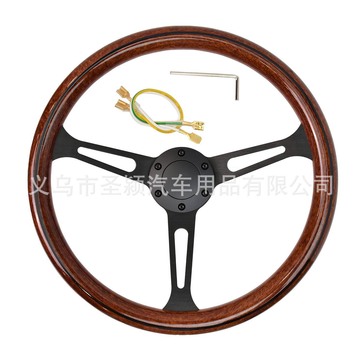 汽车改装方向盘380MM 热销桃木色赛车竞技通用复古条孔老爷车方向