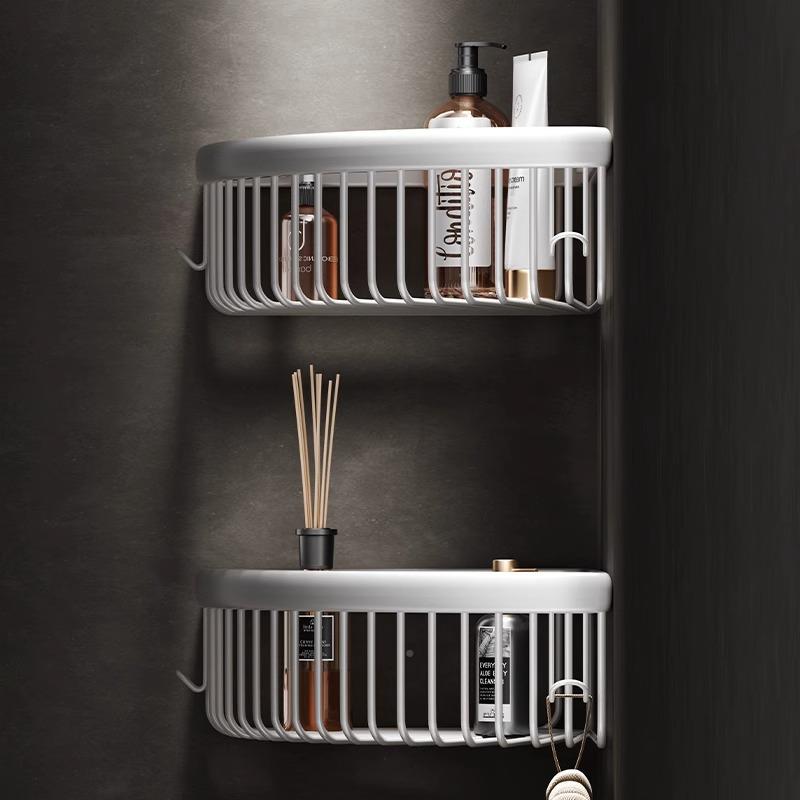 浴室三角置物架奶白加大卫铜生INS间壁挂角篮淋浴房转角收全纳三