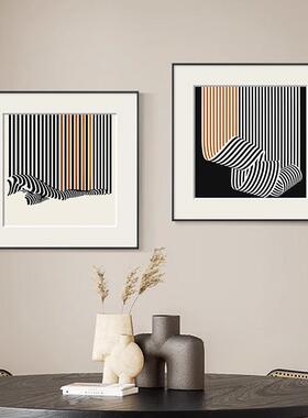 现代简画约橙色象抽线条装饰画白艺术样板间挂入户TIW玄关组合黑