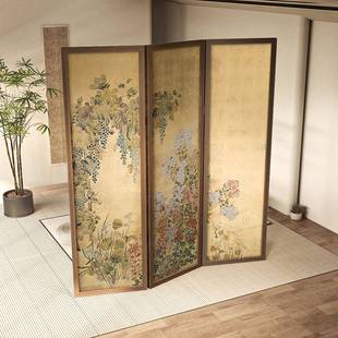 新中式复古屏风隔装断客厅折45273叠花移动遮挡办公室书草房饰实