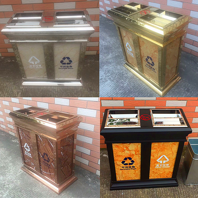 不锈钢立式双桶分类垃圾桶带烟灰