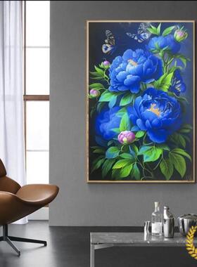 ?蓝色丹十字牡绣2025新款线绣客厅唯美梦幻蝴蝶绣丹JMV花牡卉满金