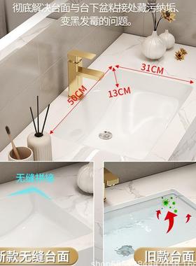 加岩板无缝拼陶瓷一体盆浴室柜组MVM卫生间洗漱合台洗蓝手台洗接