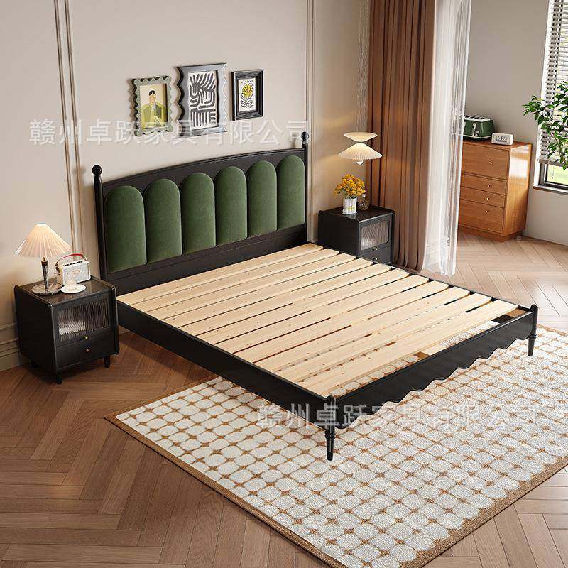 美式实木床色复风IYU软包现代8简约双人1.米古法式轻奢主卧婚黑床