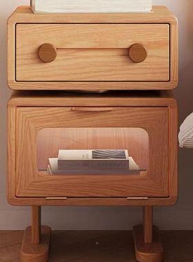 通全实木床卡NNS头柜樱桃木储物简柜约现代卧室可旋转儿童房间床