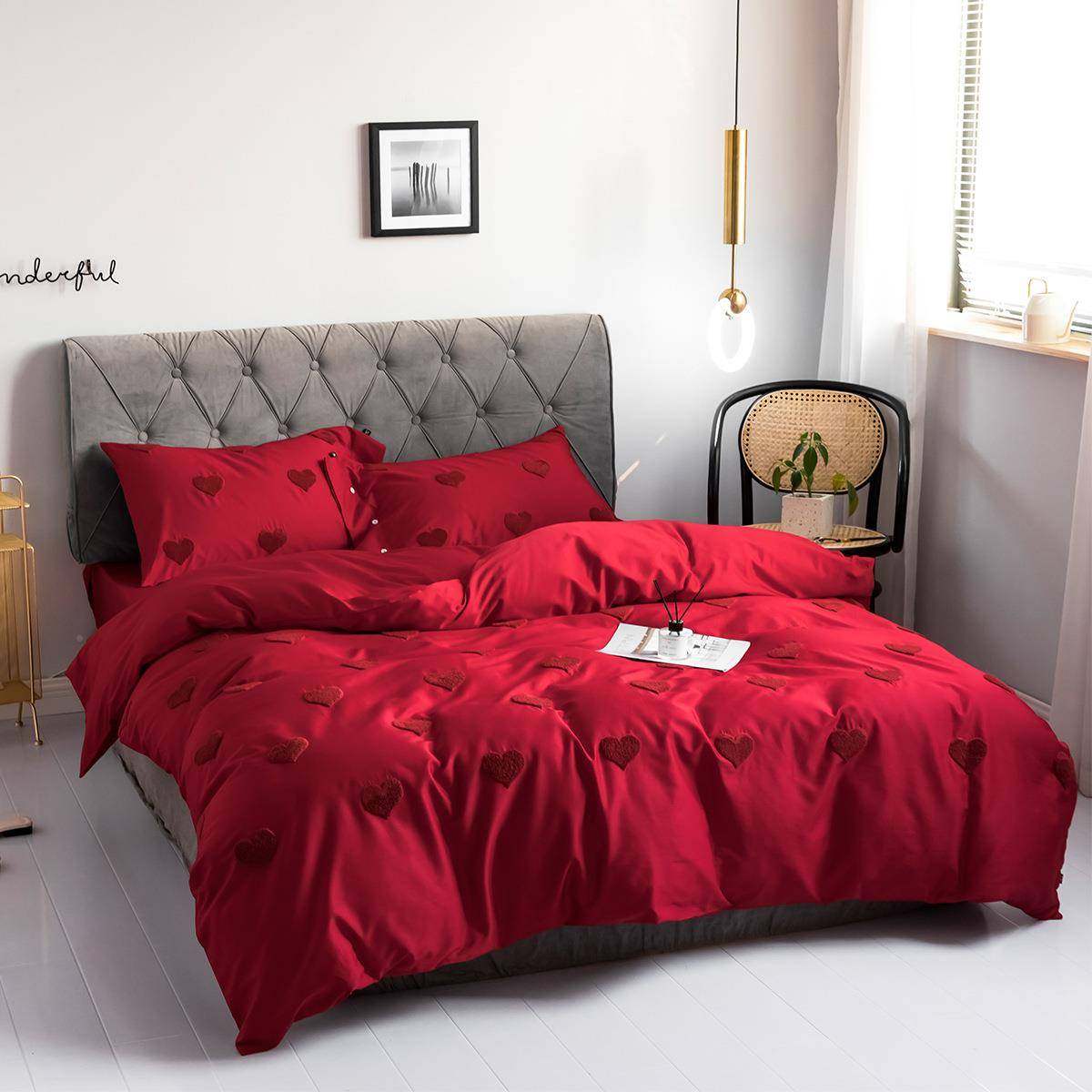 心2U8K简约绒婚庆大红四件套60支长棉爱1XJ.8m双被套全棉人结婚床