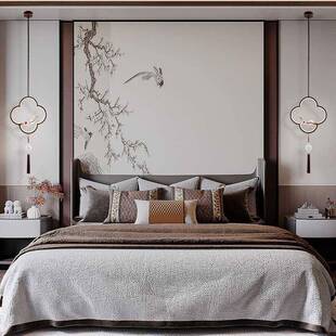 新中式小吊灯全铜中国吧风头装饰卧室床头LED单YZI餐厅吊台玄关线