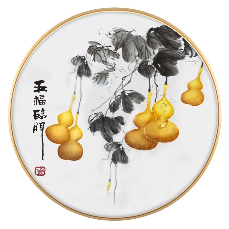 新中式现代圆形五福临门玄关装饰画走廊尽头招财风水挂画葫芦壁画图片