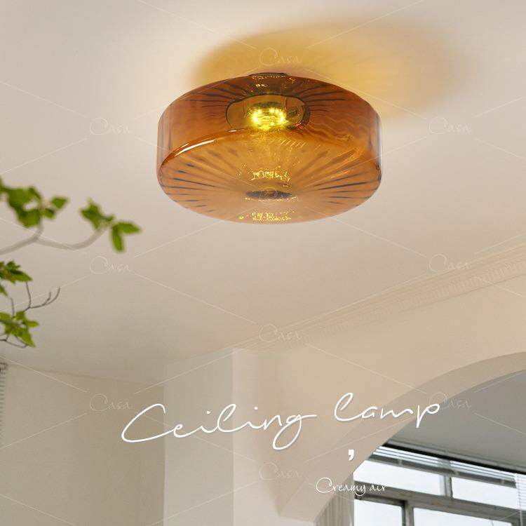 美式走廊过道吸顶sCMD复古餐厅卧室玄灯关台阳中古玻璃灯具caa