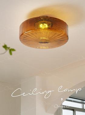 美式走廊过道吸顶sCMD复古餐厅卧室玄灯关台阳中古玻璃灯具caa