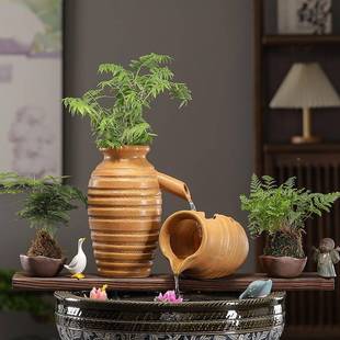 流水陶罐法鱼养合组庭院生态缸QXY瀑布循环流水陶瓷罐造景过滤摆D