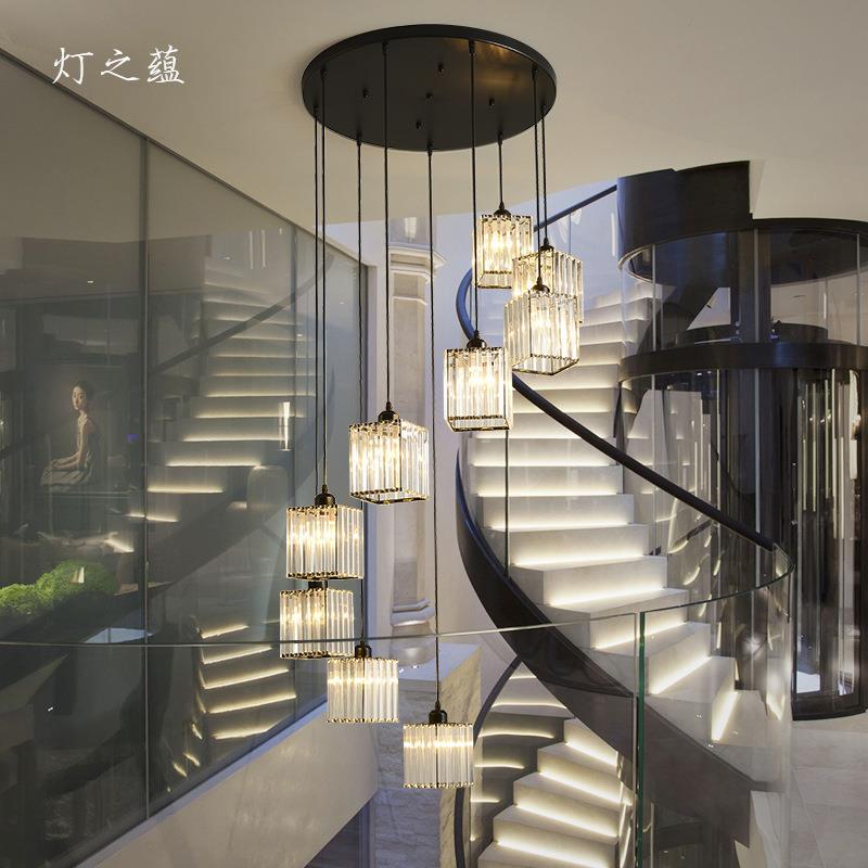 新中式旋梯转楼吊灯AL现代简约轻奢个性厅饭厅餐卧室书房晶长吊水