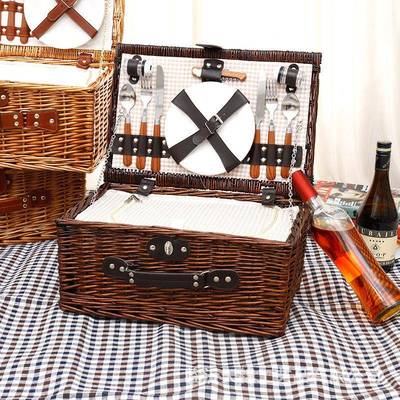 柳可编户外野餐UDD篮藤编家收纳筐水果蔬菜用提蓝带餐具手带盖收