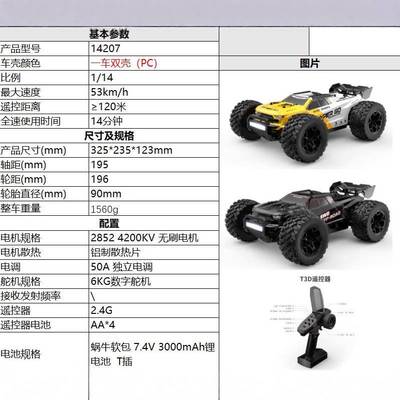 嘉欣14207无刷RC遥车WKVHYPREGO美1:1控4四驱漂移2.G男越野4车