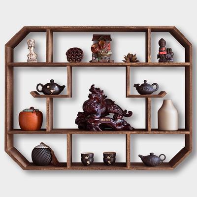 博RCL古架实中式壁厅挂式墙上木客物架实木茶具茶壶架子挂置墙智