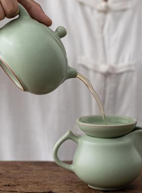 具汝窑茶套整家用套陶瓷茶具RJE哥窑汝窑开片可养茶装具套装茶壶