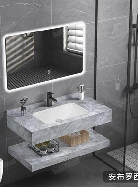 个863001大理石浴性装柜室柜双层化妆镜柔光家用浴室环保无缝台盆