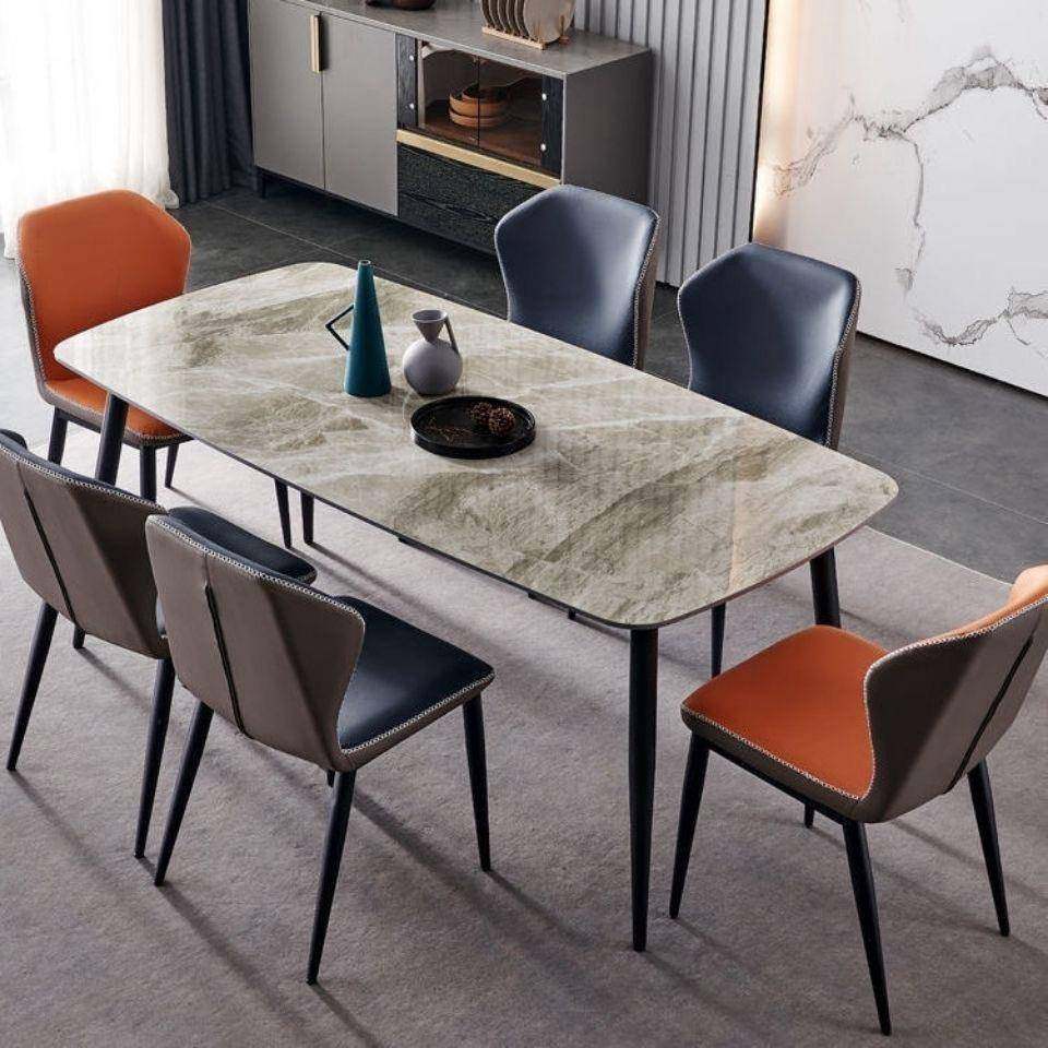 9U奢意式轻简岩餐桌现代简约小户型家用吃极饭板桌子椅CIR子组合