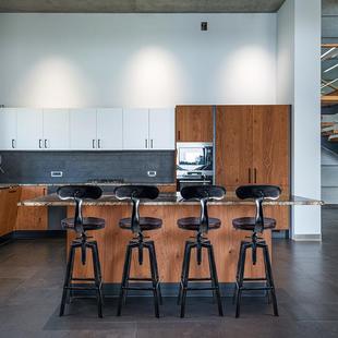 艺工直AT-206销业工风创意厂实木铁酒吧椅高脚凳客厅酒吧可升降吧