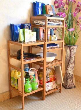 客厅生置物架木架子落卫间dt2T8w8Z地储物物架收纳架脸盆架楠竹厨