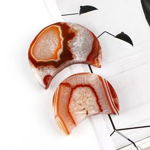 海ADF东水红缠丝玛瑙月亮造型摆件家居客晶玄关厅卧室书房办