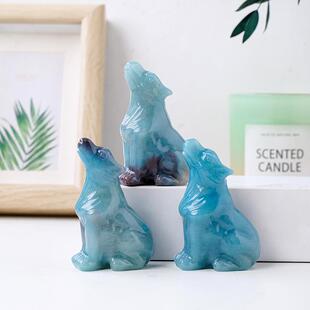 天然水羟晶磷石铝石小狼仔雕刻件原水打羟磷铝狼磨晶工艺品家居装