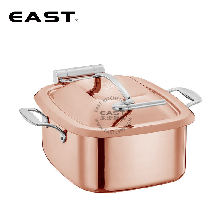 有耳方型钢盖玫瑰金迷你自助餐煲 【EAST东方厨具】