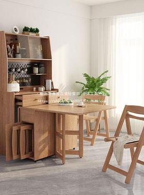 #餐桌日式折叠餐边柜带一体可49907伸缩轮小户靠墙原型木色岛家台