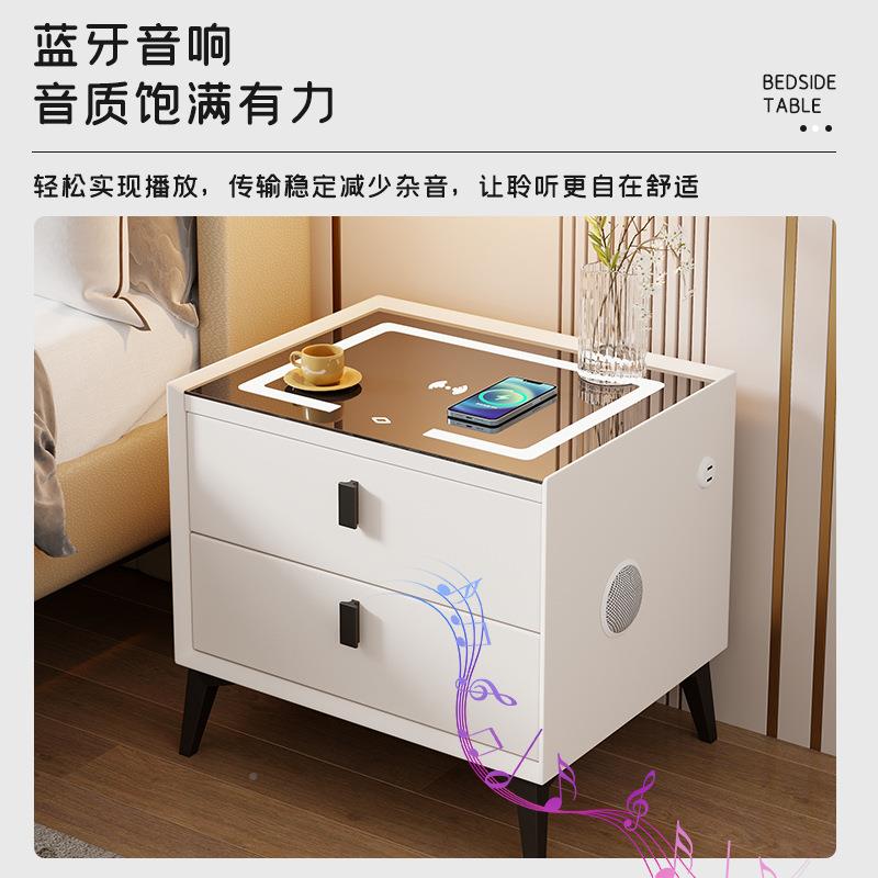 智能实木床室柜现代实K01用简头多功能轻奢无约线充电指纹锁卧床