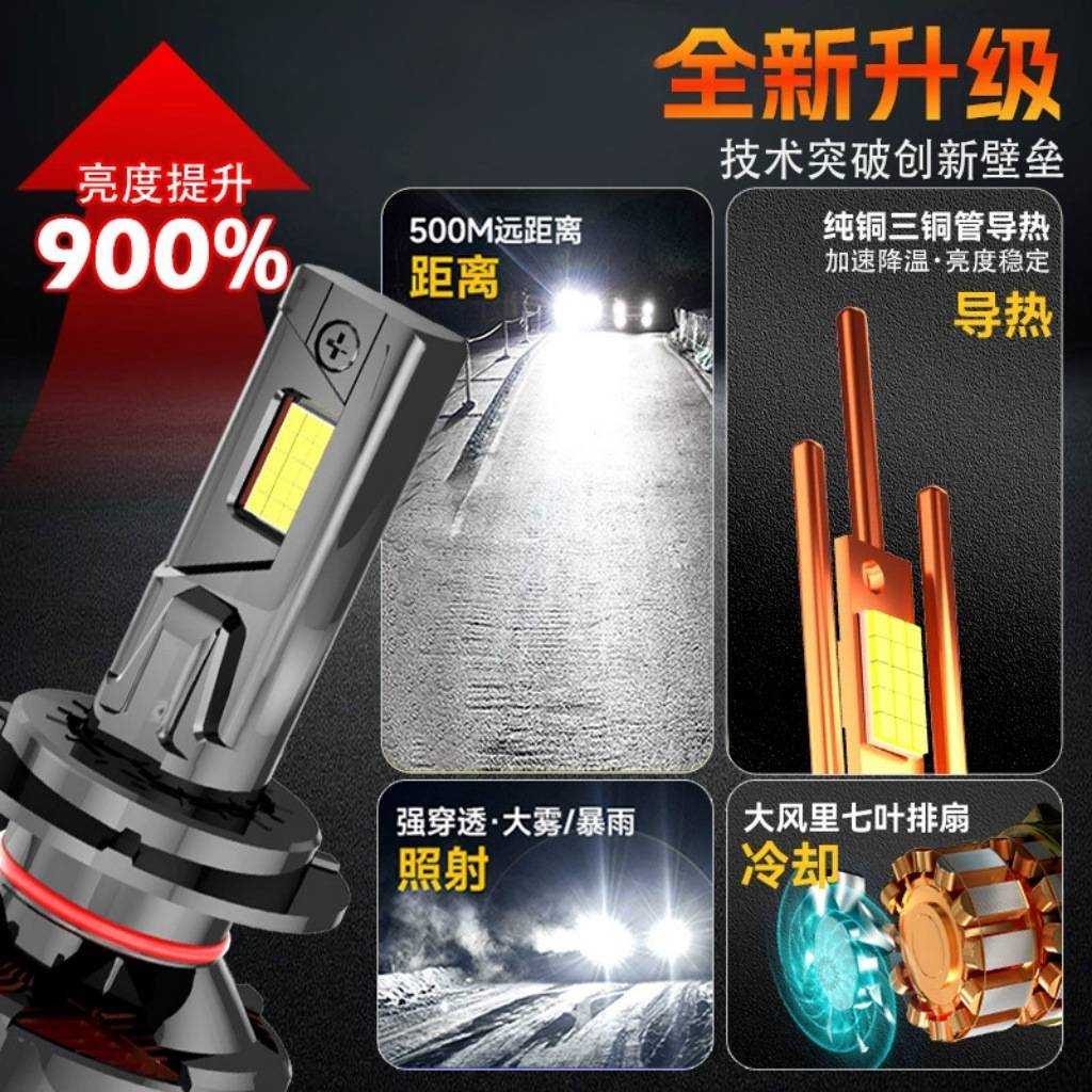 工厂 led汽车大灯4300K三铜管330W大功率汽车大灯暖光大灯直销