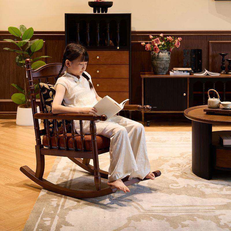 法复古实式-木懒人摇摇椅躺美式单人沙发椅客厅台逍阳遥椅椅带软