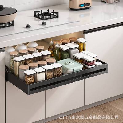 免打孔橱柜下厨房置物架碗碟碗盘收纳架抽拉碗架内置分层抽屉拉篮