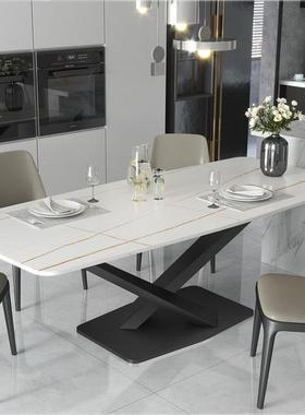 意式家用轻多奢岩板餐桌户型约人饭桌长方小形圆角桌椅简VZP组合