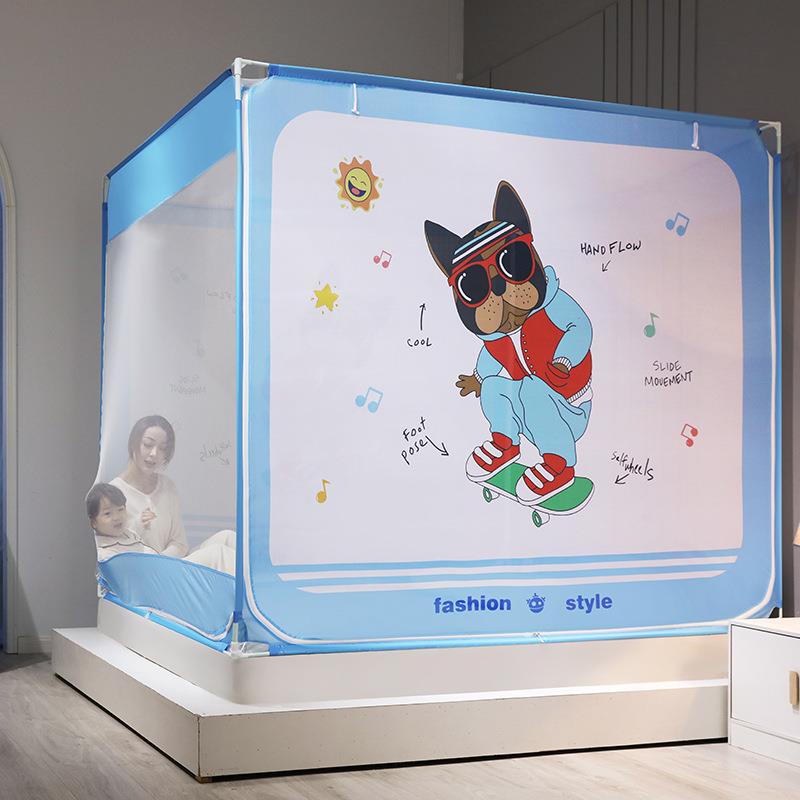 链儿童防摔蚊帐三开门拉15m床蒙古1.8.m床家用1.OOC2米坐床式纹包