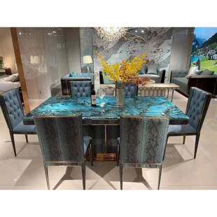 ALX式 轻奢餐桌天然石奢大长意餐桌别墅豪宅理石餐桌