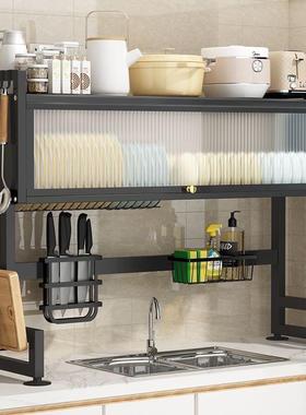 碟厨水槽置物架家用碗水池碗房柜多功DET能尘带柜门碗盘防收纳沥