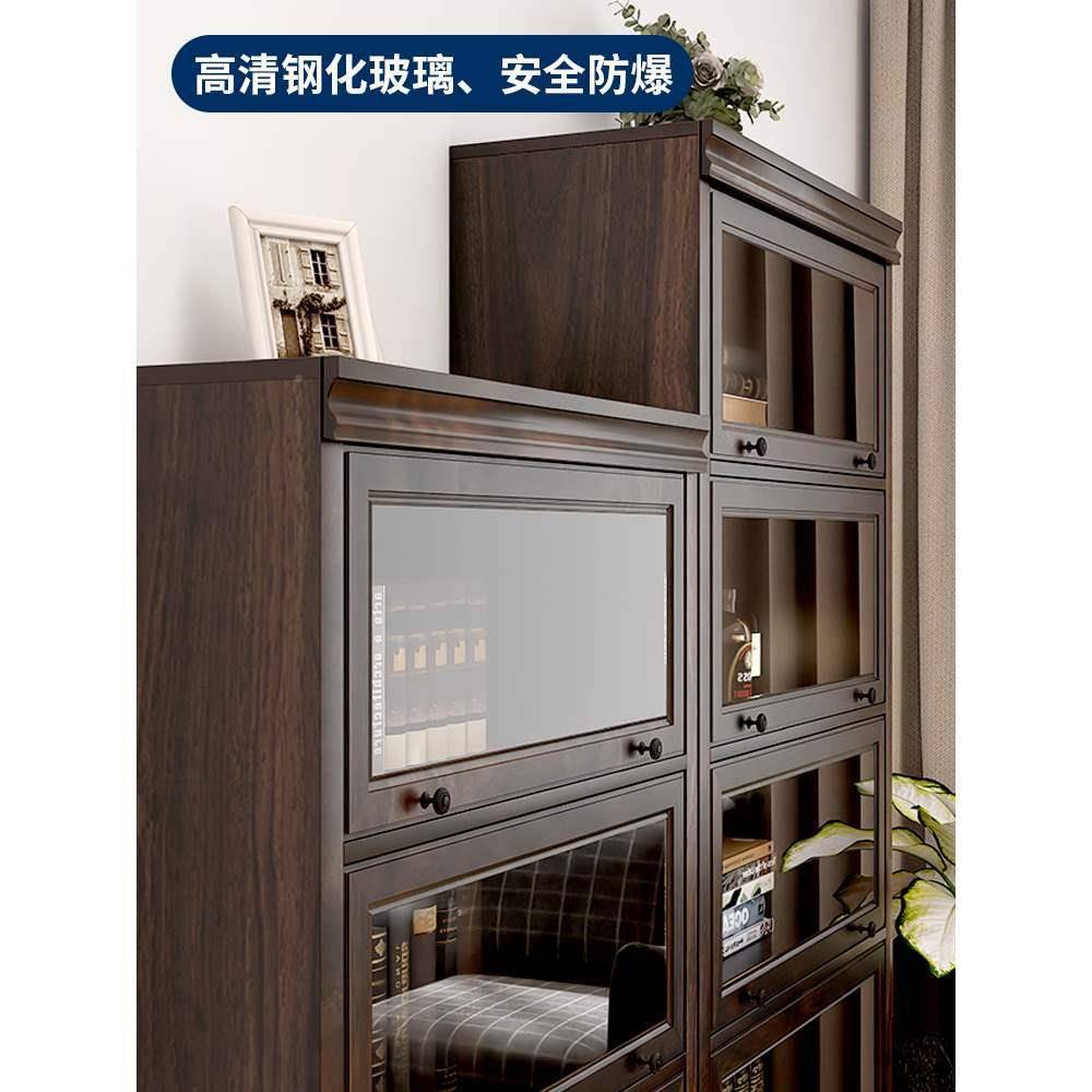 #美式实木书柜玻璃书门架防落置物架客厅尘矮储物柜胡地HWR桃色书