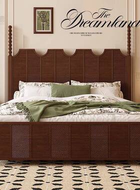 5中古风全实床木1床.8米MP-315#主卧双人大法式复古轻奢黑色1.小