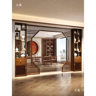 中新式隔断屏风博架关书柜酒柜入古户客厅进门玄实木月亮门323123