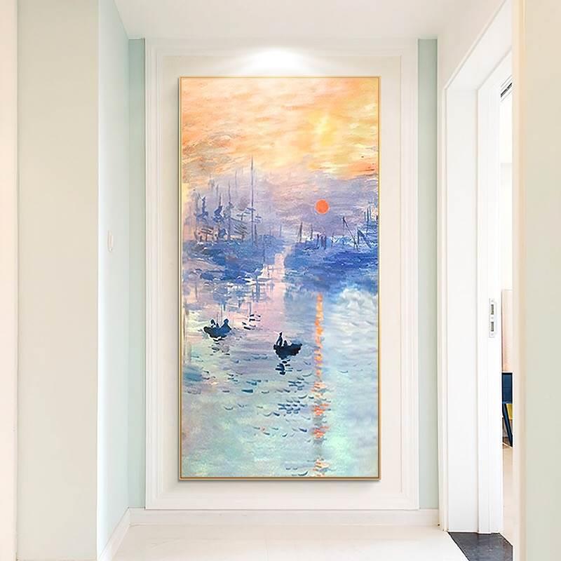 挂莫日出风景纯绘油画现代简AL202204手约走奈廊过道画轻奢壁画玄